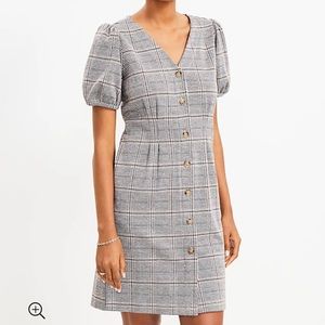 Loft Plaid Puff Sleeve Pocket Dress NWOT